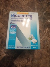Nicorette Gum 2mg Value Pack White Ice Mint 160 Pieces Exp 05/28