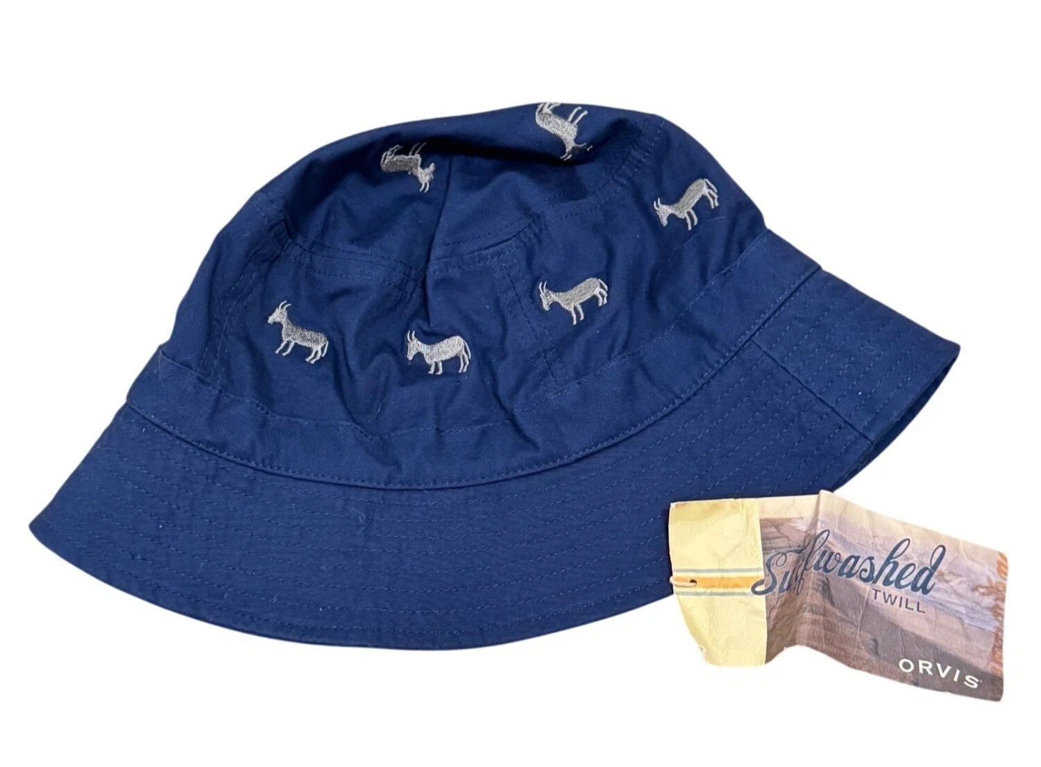 NWT Orvis Surfwashed Twill Embroidered Donkey Bucket Hat L / XL Navy Cotton