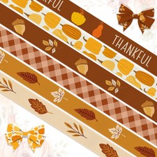 6 PCS Fall Leaves Grosgrain Ribbon 3/8 Inch Autumn Pumpkin Brown Orange Craft