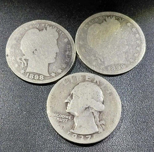 Silver Quarters 2 Barber 1898p 1899p  And One 1937 D Washington Free Shipping