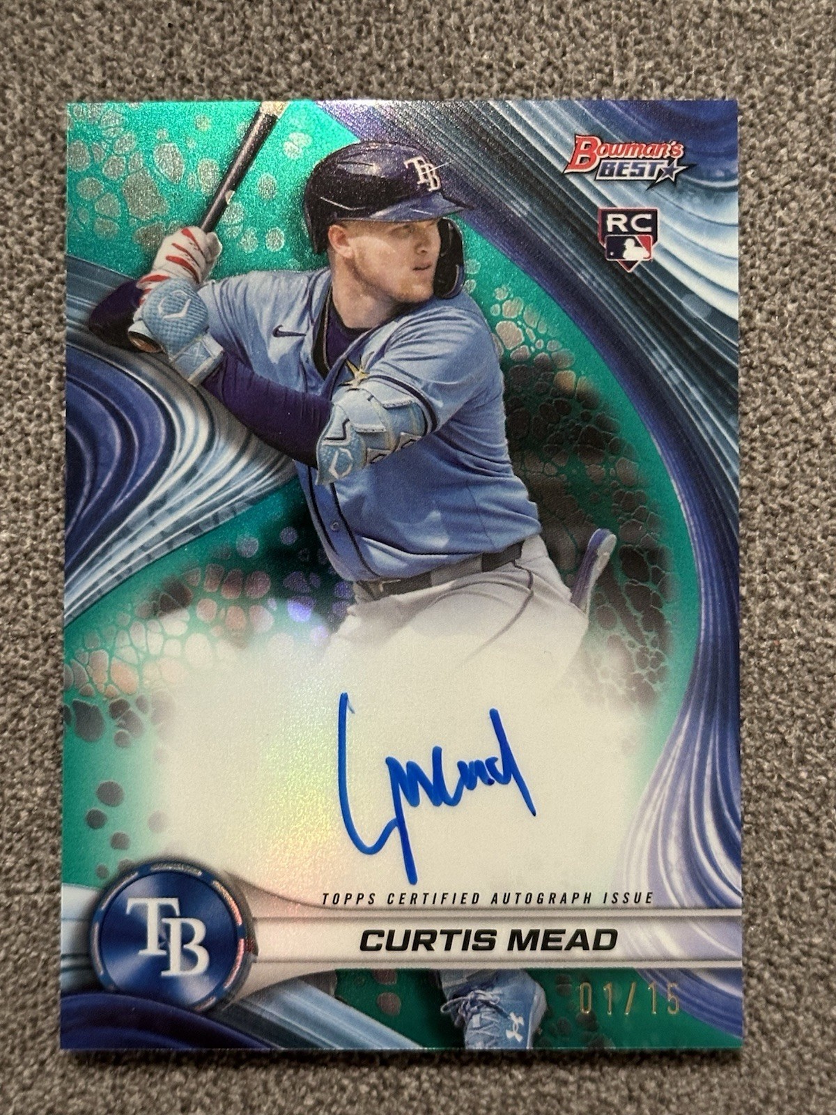 2024 Bowman's Best CURTIS MEAD AUTO Teal Refractor #01/15 Bookend Tampa Bay Rays