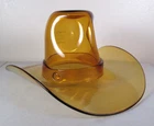 Vintage Amber Blenko Glass Cowboy Hat Vase/Sculpture With Stetson Hats Etched