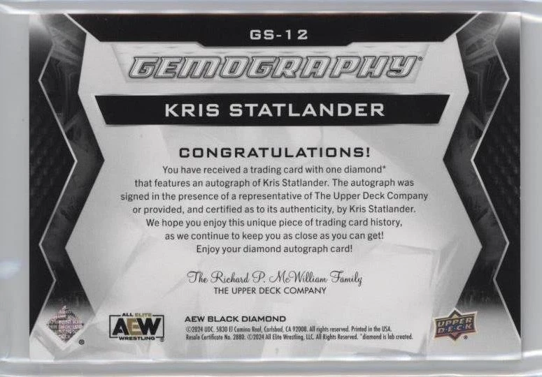 2024 UD BLACK DIAMOND AEW GEMOGRAPHY RELIC AUTO KRIS STATLANDER /49 - Image 2 of 2
