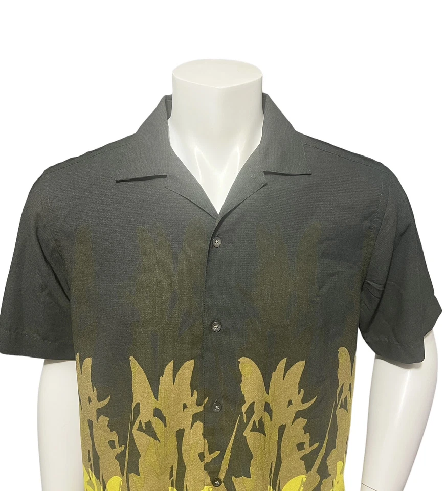 Kenneth Cole Men’s Large Casual Shirt Hawaiian Button Down Brown Yellow Flowers - Image 3 of 4