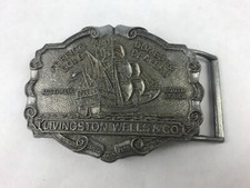 Livingston Wells Gold Dealers Vintage Belt Buckle Ship 3 7/8" x 2 7/8" x 1/8"