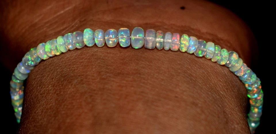 925 Sterlingsilber Natürlich Äthiopische Opal Edelstein Perlen 7 " Armband F1730 - Bild 4 von 4