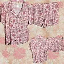 Lucky Brand XL Pink Floral Button Down Short Sleeve Top & Shorts Loungewear Set