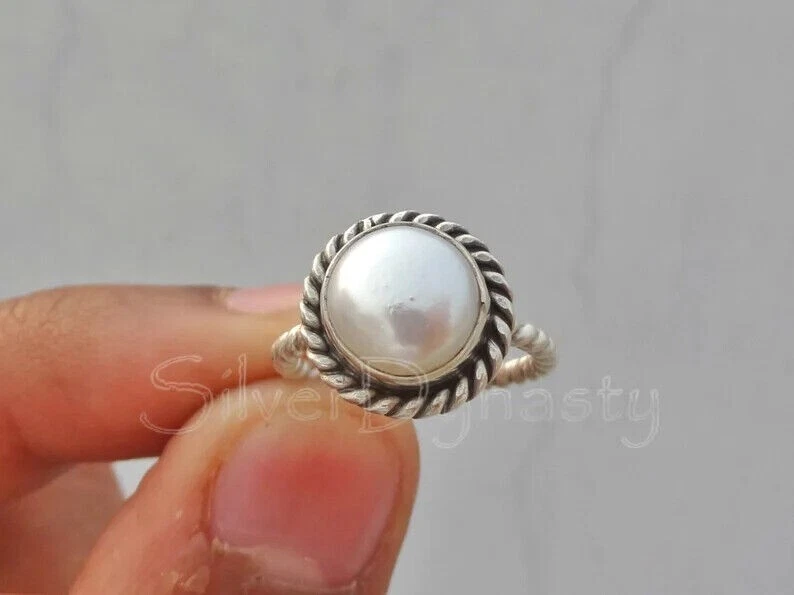Pearl Solid 925 Sterling Silver Statement Handmade Popular Ring, All Size M1320 - Image 4 of 4