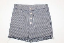 NOS Vintage 60s 70s Boys Girls Shorts Denim Nautical Stripe L Button Snap Fly