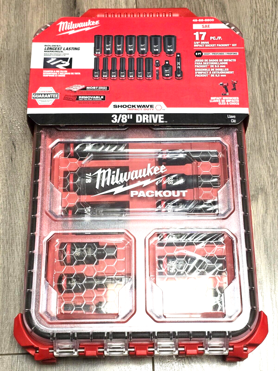 Milwaukee 17pc 3/8 dr deep SAE Shockwave Impact Socket Set w