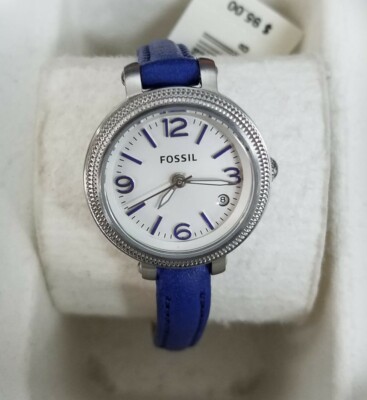 Fossil ES3335 Heather White Dial Blue Leather Strap Women