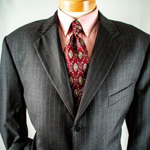 JOSEPH ABBOUD Gray Beige Striped 3 Buttons Men Suit Size 43R Pants 37"W x 33"L - Picture 4 of 17