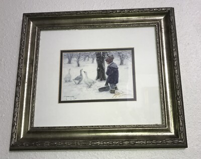 Robert Duncan Hand-signed  Boy and Geese Matted 