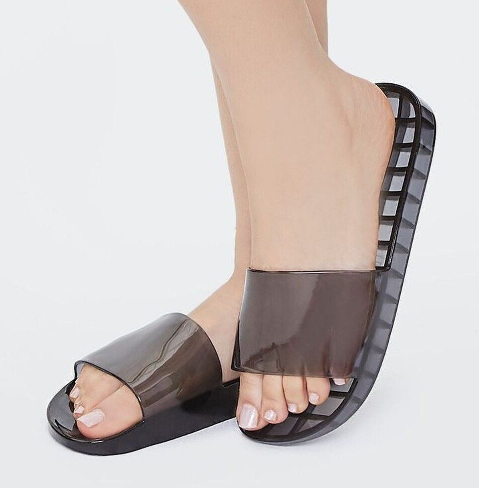 Black Transparent 90s Retro Summer Beach Jelly Slide Sandals Flip Flop  WOMEN'S