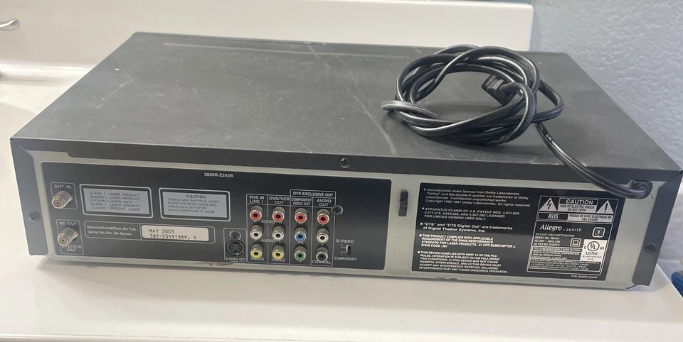 Combo DVD VHS Allegro by Zenith ABV341 para piezas (VHS funciona dvd no se abre) Foto 3 de 4