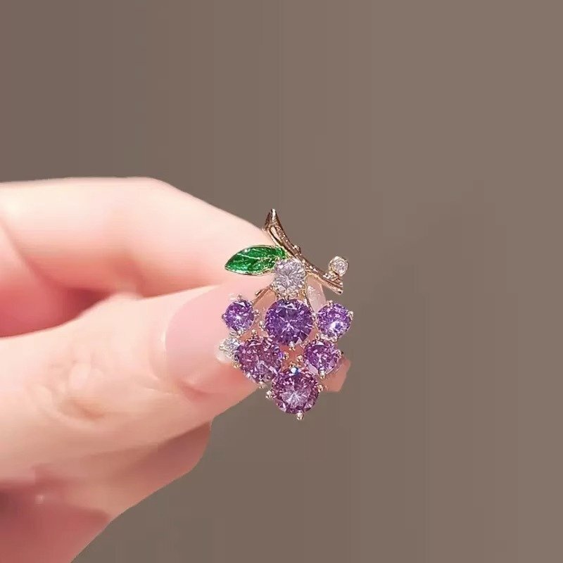 Purple Grape Crystal Brooch Pin for Women Elegant Lapel Jewelry