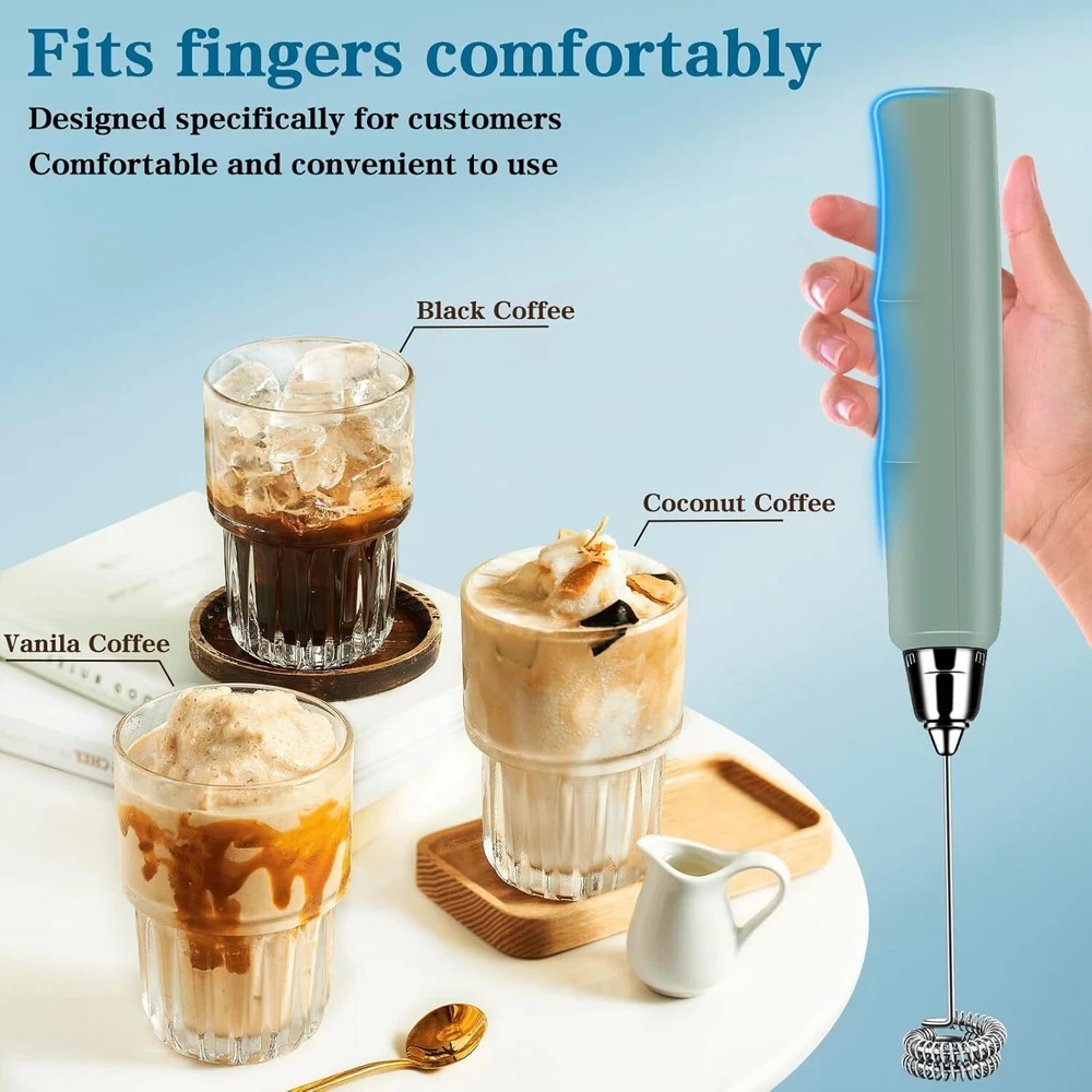 Milk Frother Handheld for Coffee, Electric Whisk 3 Speed Morandi Green