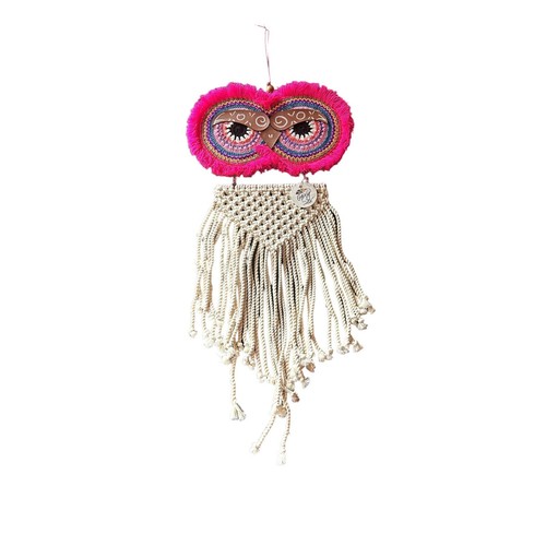 Gypsy Owl Macrame Wall Hanging Decor Pink - Picture 4 of 9