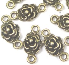 20 Antique Bronze Pewter Rose Flower Link Connector Charms
