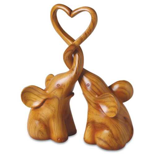 2 pc Loving Elephants with Heart Cast Resin Wood Grain Look Sculpture - Love - Picture 1 of 10