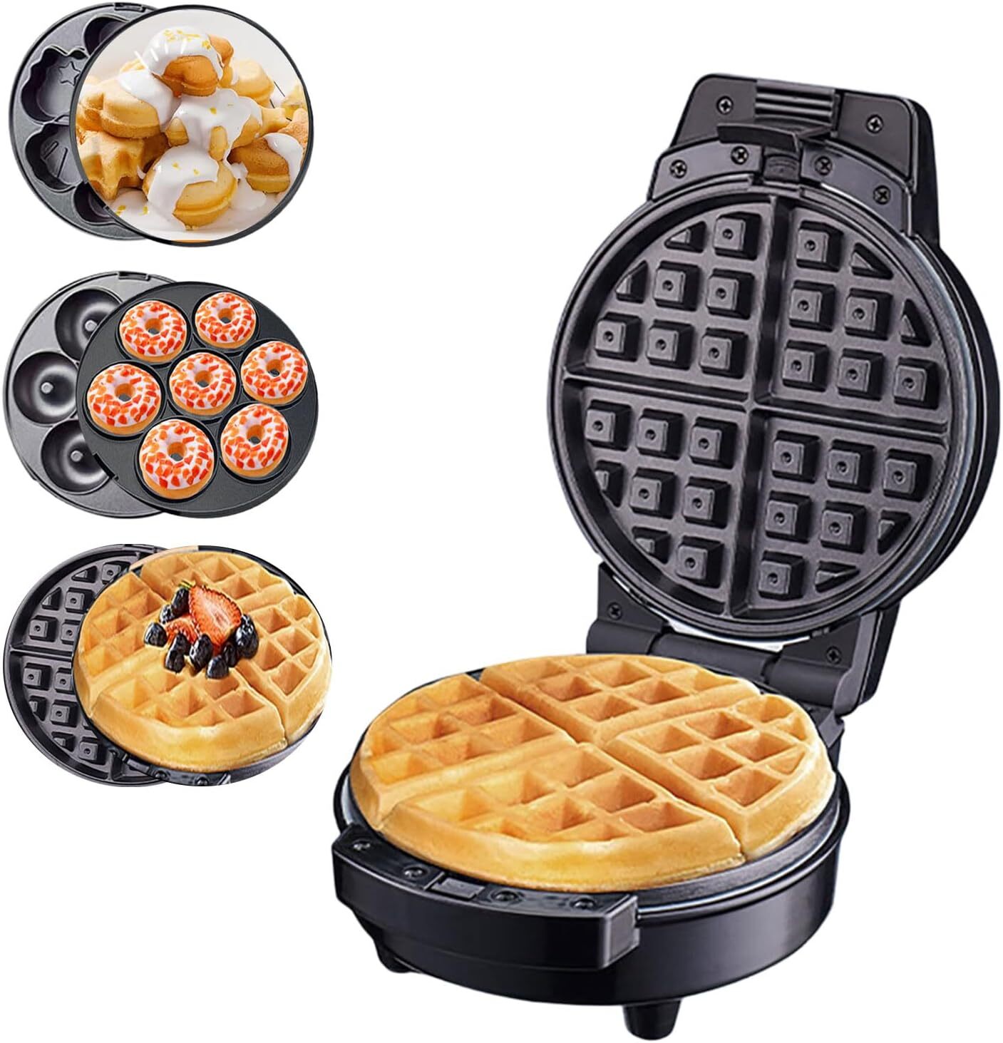 3-in-1 Mini Waffle Maker with 6 Removable Plates for Small Waffles