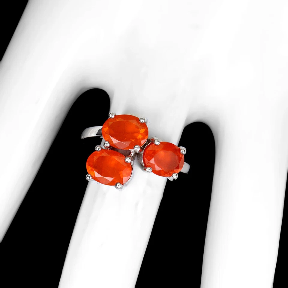 Anillo de plata de ley 925 ovalado ópalo naranja fuego 8x6 mm piedras preciosas joyería tamaño 8 Foto 3 de 4