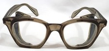 Glendale SAFETY GLASSES w/ screen shields VINTAGE WORN USED smoky gray horn rim