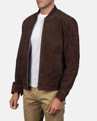 Men s Real Suede Leather café racer Men Biker Motorcycle Jacket Brown