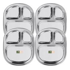 4 Pack 9 Stainless Steel Kids Plates, 3 Compartment, Divided, Deep, Trays