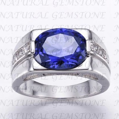 10Ct Oval Natural Purple Tanzanite Diamond Engagement Ring 18K White Gold Plated