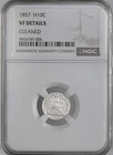 1857-P  H10C LIBERTY SEATED HALF DIME NGC VF DETAILS "CLEANED" #8404749-006