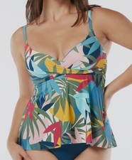 Contours By Coco Reef Women's Blue Diamond Wrap Tankini Top Swimwear Size 38D