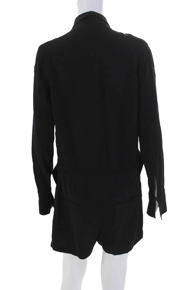 Женский комбинезон Theory с воротником-галстуком спереди и длинным рукавом с вырезом черный размер 6 - Изображение 4 из 4