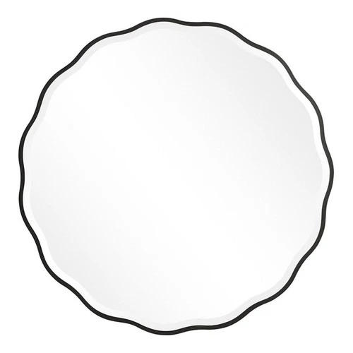 Uttermost Aneta Round Feminine Scalloped Shape Wood Mirror in Satin Black - Picture 1 of 6