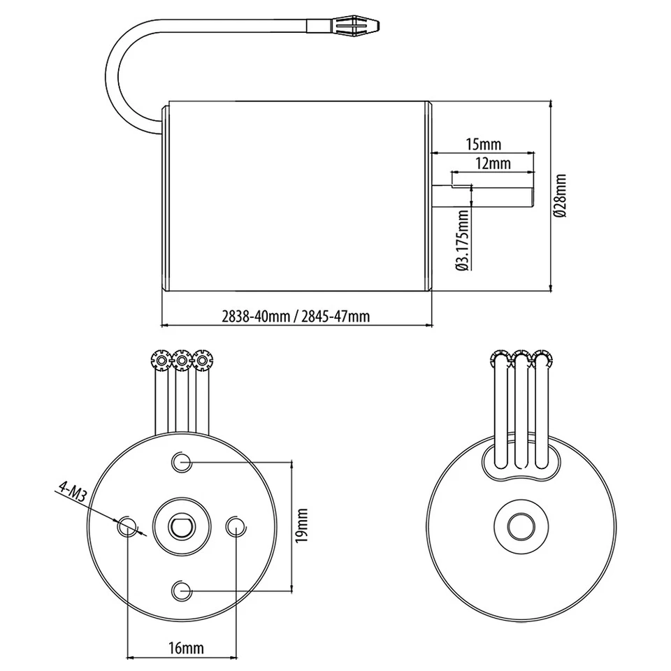 SURPASSHOBBY 2845 3800KV Brushless Motor 4 Pole 3.175mm for 1/12 RC Racing Car - Image 2 of 4