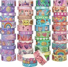 Washi Tape Set 50 Rolls - Cute Animal Colored Decorative Adhesive Tape for Kids,