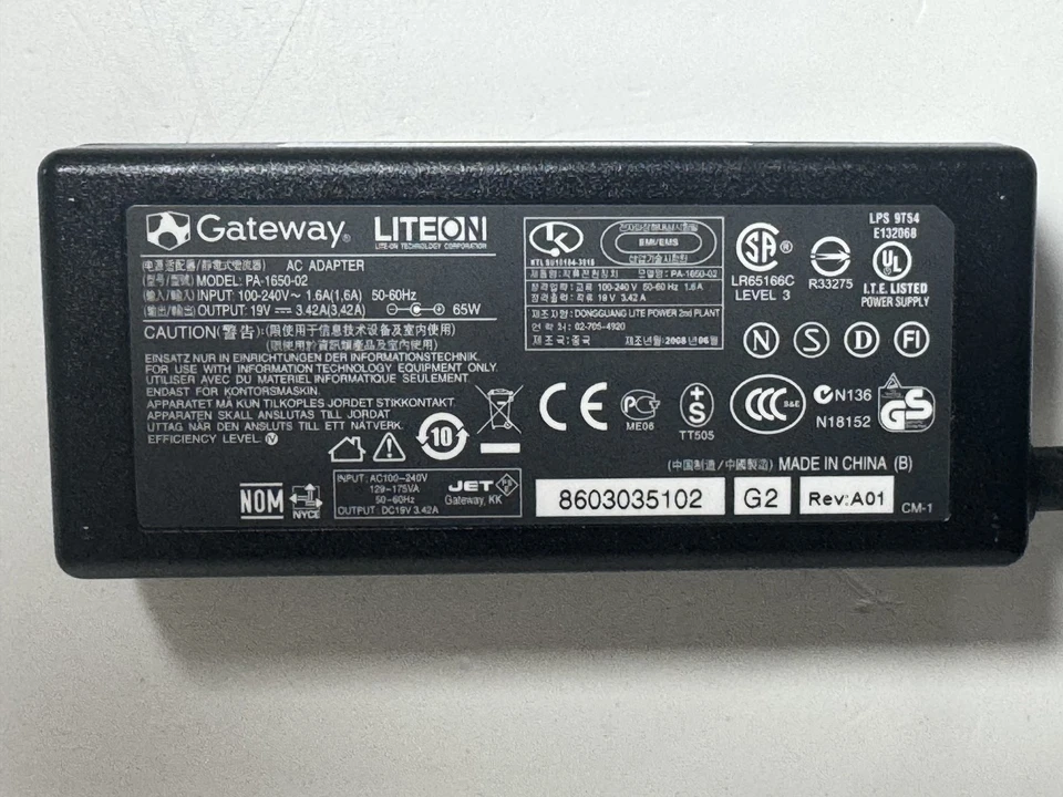 Gateway LiteOn PA-1650-02 AC Adapter Charger 65W 19V 3.42A Laptop Power Supply O - Image 2 of 4