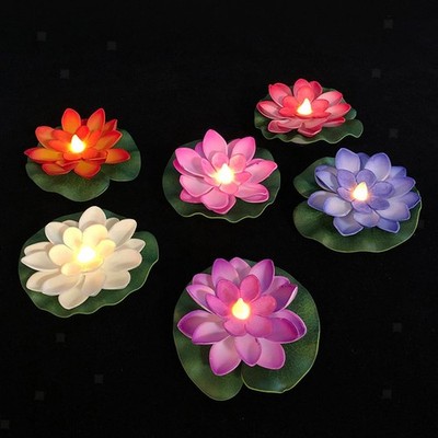 6 Stück LED Floating Lotus Licht Simulation Garten Pool Lampe Dekoration