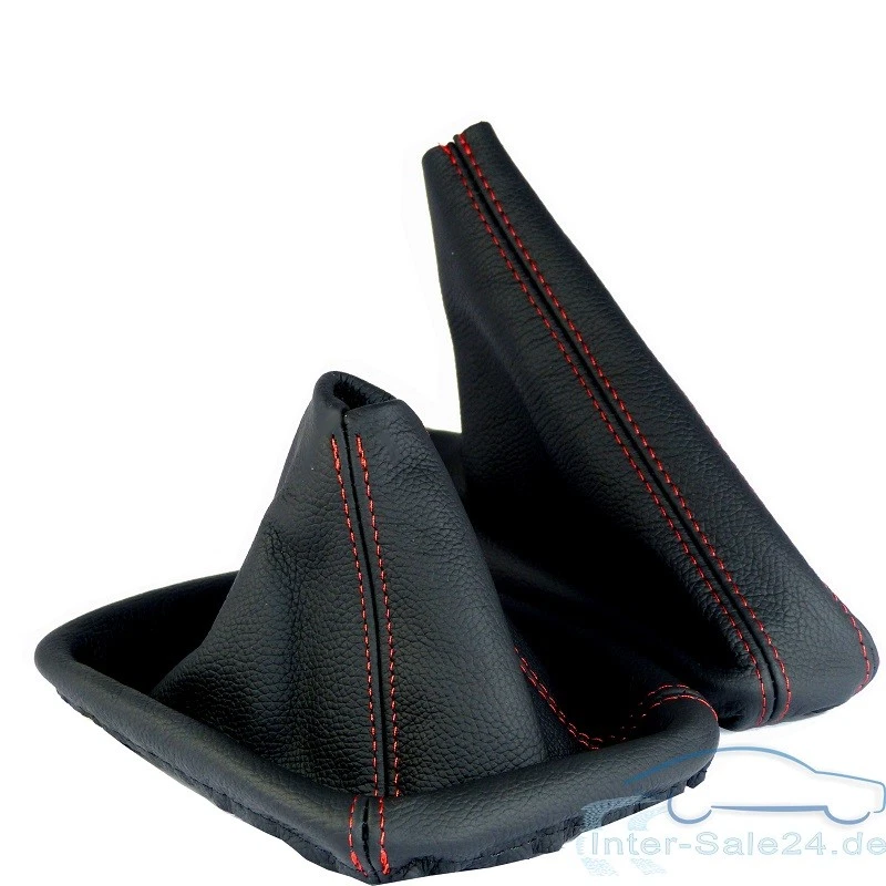 Borsa cambio + cuffia freno a mano per BMW Serie 3 e46 100% vera pelle pelle cucitura rossa - Immagine 2 di 3