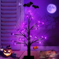 Halloween Decorations Indoor Spider Lights Tree, 2Ft Black Spooky Tree with S...