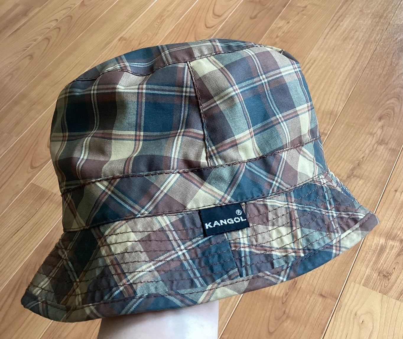 Vintage Kangol Small 55cm Brown Checked Summer Bucket Hat