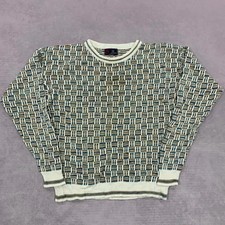 Vintage Knitted Jumper Abstract Patterned Grandad Knit Sweater Men's L
