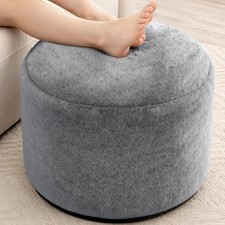 Round Pouf Ottoman Gray Foot Stool 20x15 Inch Fabric Seat For Living Room Decor