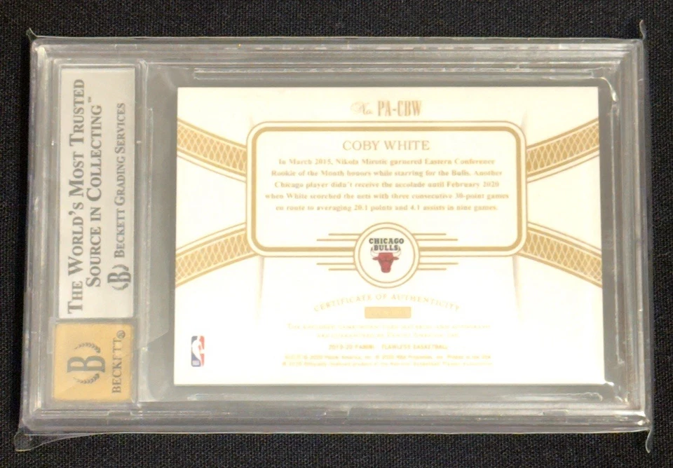 2019-20 Flawless Coby White RPA RC Rookie GU 2-Color Patch /25 BGS 9 w/ 10 AUTO - Image 2 of 2