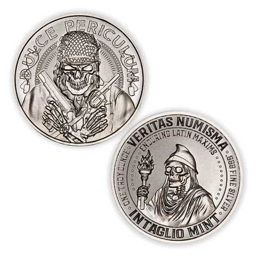 ENDURING LATIN MAXIMS - DULCE PERICULUM - DEATH SKULL - 1 oz .999 Fine BU SILVER