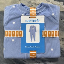Carter  s Fleece Footie Pajama Girls 12M Blue Polka Dot