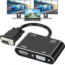 VGA to HDMI+VGA Adapter for Dual Monitors, VGA to HDMI Adapter Splitter 2 in 1,1