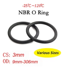 3mm Cross Section O Rings NBR Nitrile Rubber 9mm-306mm OD Oil Resistant Seals