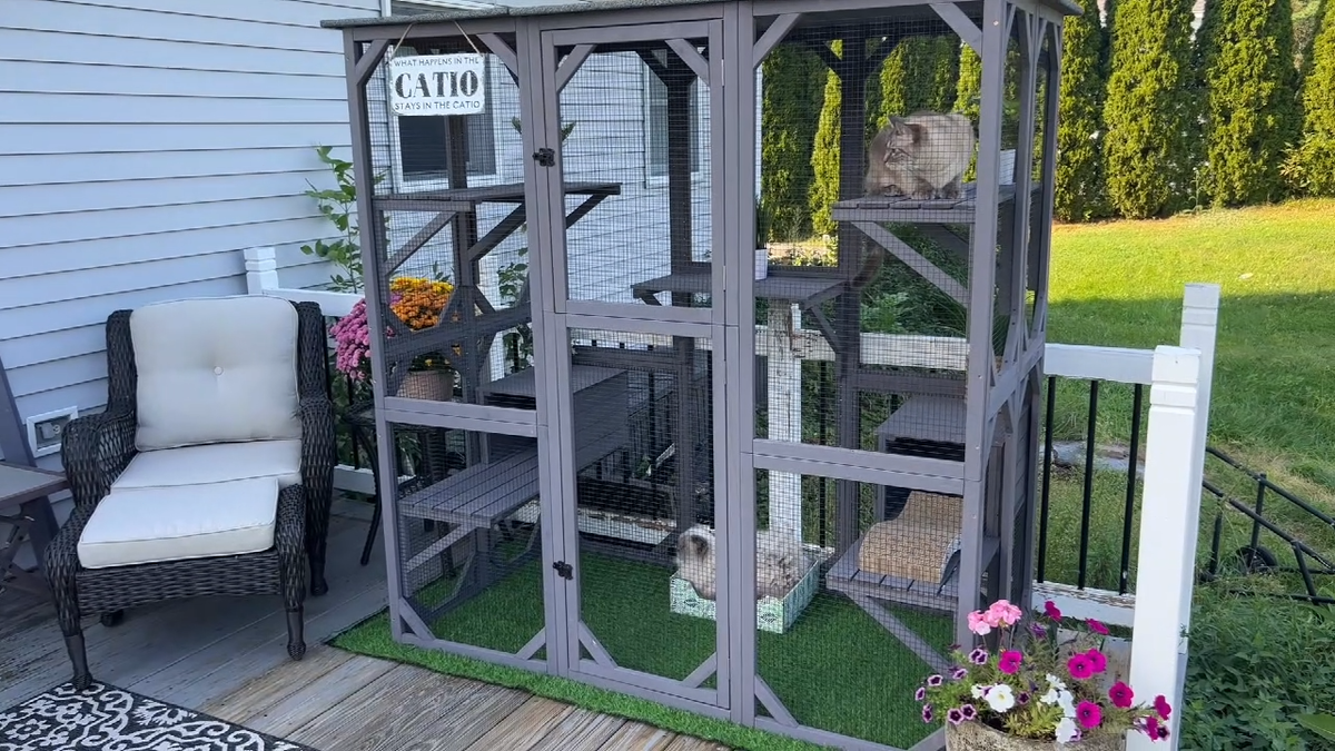 Catio Outdoor Cat Enclosure Large Cat House W/Platforms Sturdy Wooden Cat Cage Indoor For Multiple Cats Waterproof Gray