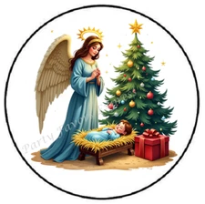 ANGEL MANGER CHRISTMAS ENVELOPE SEALS LABELS STICKERS PARTY FAVORS